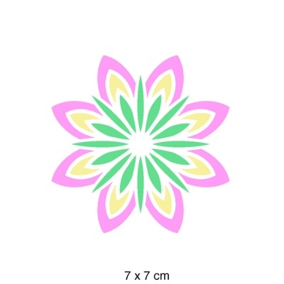 Padrão floral colorido em tons rosa, amarelo e verde, 7 x 7 cm