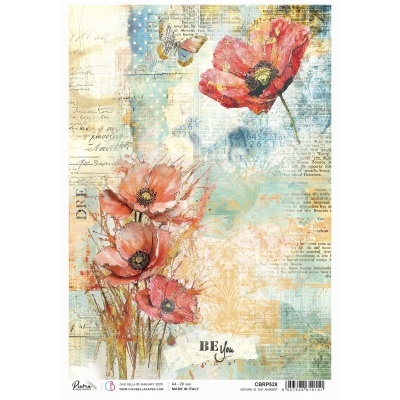 Papel decorativo com papoilas e texto 'BE You.'