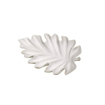 Prato decorativo branco em forma de folha de cerâmica