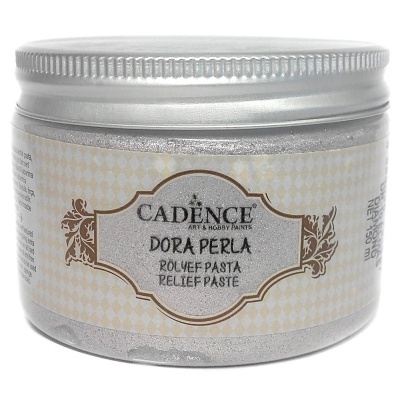 Pote de pasta para relevo prateada da marca Cadence com rótulo bege e tampa prateada