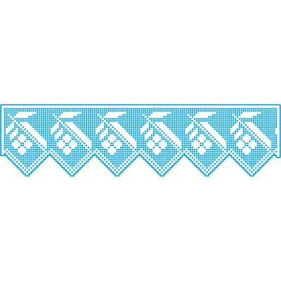 Renda azul com padrão de uvas e folhas em malha quadrada com borda triangular