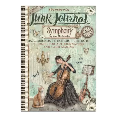 Caderno de capa dura com design vintage e mulher a tocar violoncelo