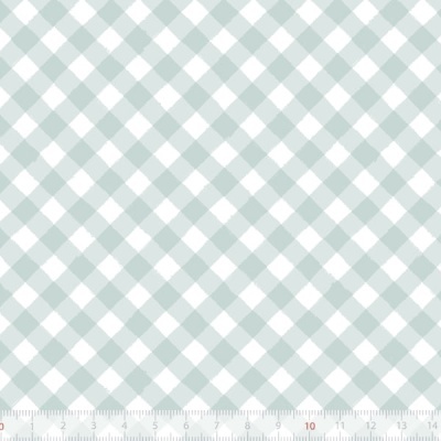 Tecido xadrez verde água e branco com régua para medição