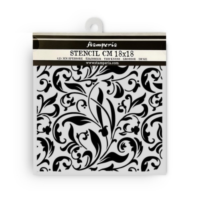 Stencil Stamperia 18x18 cm com padrão floral preto