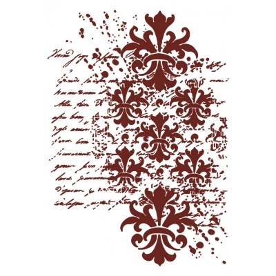 Elementos gráficos marrons de flores-de-lis e texto manuscrito em fundo branco