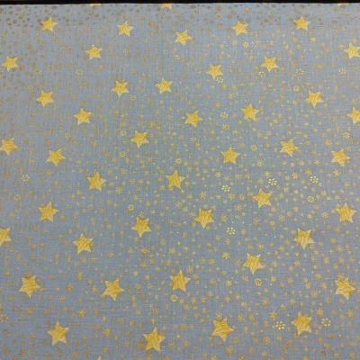 Tecido azul-claro com estrelas amarelas e pontos dourados