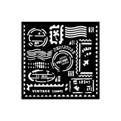 Quadro preto e branco com selos vintage estilizados e textos