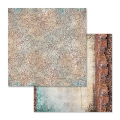 Folhas de papel decorativo com padrões texturizados em tons bege, azul esverdeado e marrons