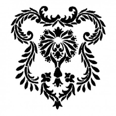 Desenho ornamental preto e branco com folhas e flores