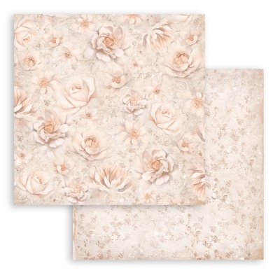 Papel decorativo floral em tons bege e creme com texturas
