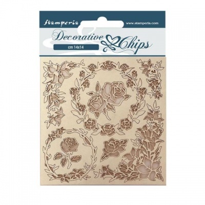 Decorações chipboard florais em embalagem