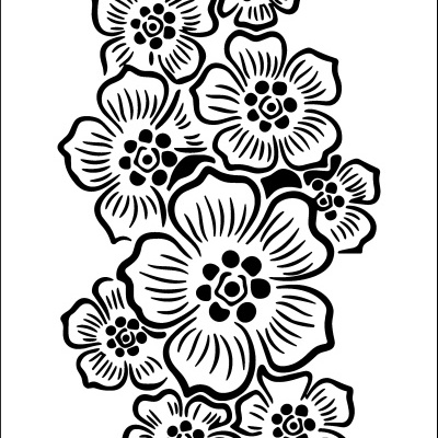Stencil preto e branco com flores estilizadas e número 508