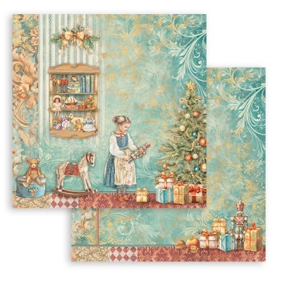 Papel de scrapbook com tema de Natal vintage e elementos decorativos