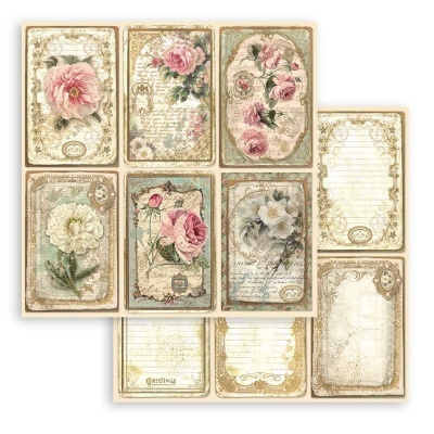 Cartões decorativos vintage com ilustrações de flores e texto em fundo bege
