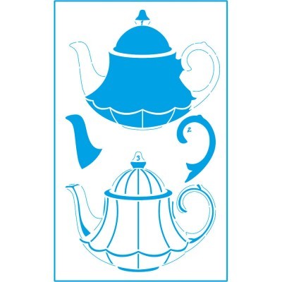 Silhuetas azuis de dois bules de chá com peças numeradas sobre fundo branco.