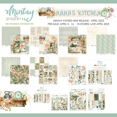 Papéis decorativos Mintay Papers NANA'S KITCHEN com padrões florais vintage verdes e rosas