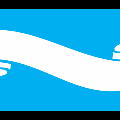 Banner branco com design de fita ondulada sobre fundo azul