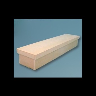 Caixa retangular cor creme com tampa ajustada em fundo azul