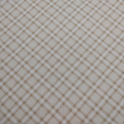 Tecido bege claro com padrão de riscas castanhas cruzadas