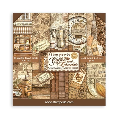 Pacote de papel para scrapbook Stamperia Coffee and Chocolate com imagens de chocolate e café