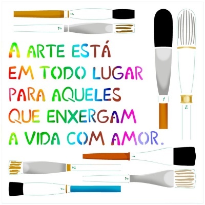 Pincéis de pintura coloridos com texto motivacional em português