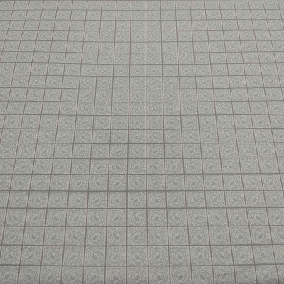 Papel de parede com padrão de quadrados cinzentos e motivos circulares.
