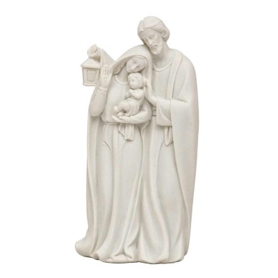 Estátua decorativa branca da Sagrada Família em resina.