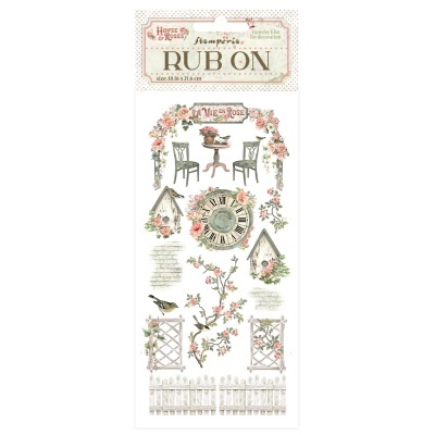 Decalques decorativos vintage com flores, móveis, relógio e cerca branca