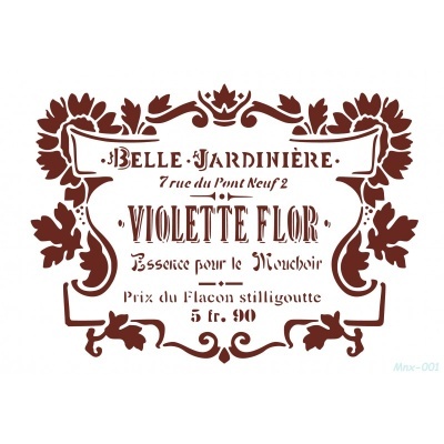 Etiqueta decorativa vintage com texto em francês e flores castanhas