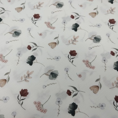 Tecido branco com padrão floral colorido