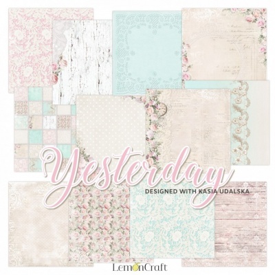 Papéis decorativos variados em tons pastel com texto Yesterday e LemonCraft