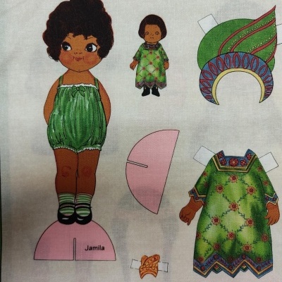 Boneca de papel Jamila com roupas destacáveis coloridas