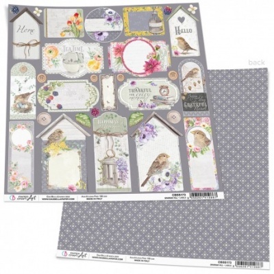Folhas de papel decorativo para scrapbooking com etiquetas e desenhos delicados