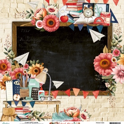 Quadro-negro para escola com decoração escolar e flores coloridas