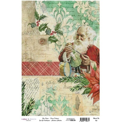 Ilustração de Pai Natal com tambor e elementos de Natal em estilo vintage