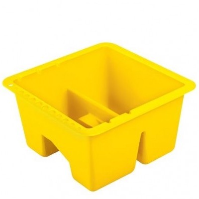 Recipiente quadrado amarelo de plástico com duas divisões internas