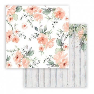 Papel decorativo para scrapbooking com padrão floral e padrão de tábuas de madeira