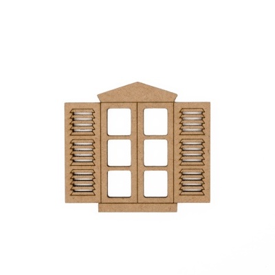 Janela decorativa em madeira MDF com venezianas