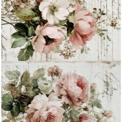 Ilustrações florais vintage com flores rosa, branco e verde sobre fundo branco com textos manuscritos