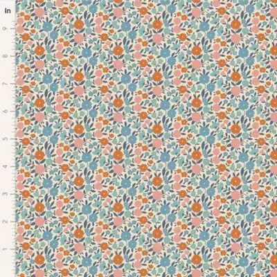 Tecido floral colorido com régua na lateral para medidas