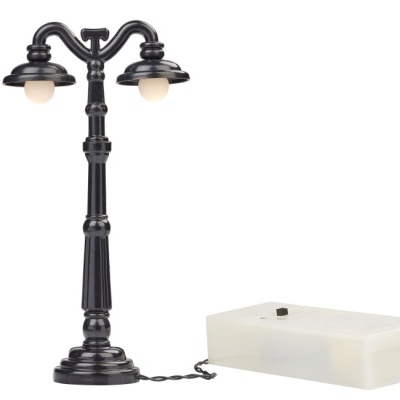 Candeeiro de mesa preto vintage com duas lâmpadas e base branca