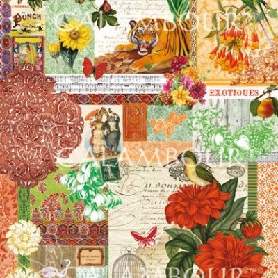 Colagem artística com flores, animais e texto decorativo