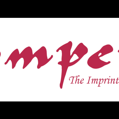 Logótipo Stamperia em vermelho com pegadas de patas e frase em inglês