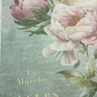 Papel decorativo floral com texto 'Le Marché aux Fleurs'