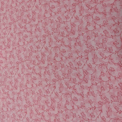 Tecido rosa com padrão de ramos e folhas vermelhas