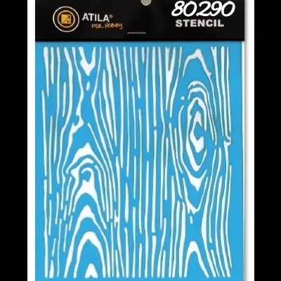Stencil com padrão de textura de madeira em azul e branco da ATILA modelo 80290