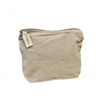 Necessaire bege de algodão reciclado com fecho e etiqueta