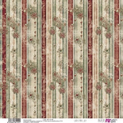 Papel de embrulho com padrão vintage de riscas verticais e decorações natalícias