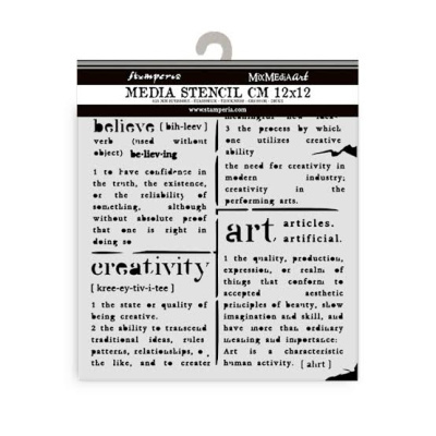 Stencil para artesanato com texto em inglês e embalagem com gancho
