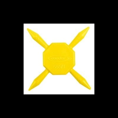 Elemento amarelo de plástico octogonal com quatro pontas cruzadas